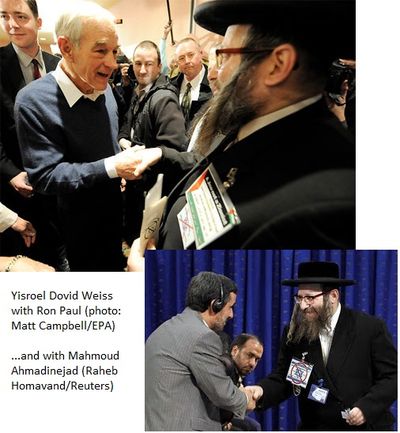 Rabbi Yisroel Dovid Weiss of Neturei Karta With Ronn Paul and Ahmadinejad Rabbi Yisroel Dovid Weiss of Neturei Karta With Ronn Paul and Ahmadinejad